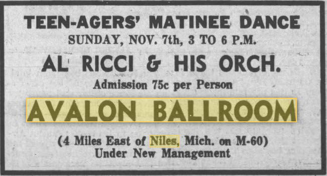 Avalon Ballroom at Barron Lake - Nov 5 1954 Ad (newer photo)